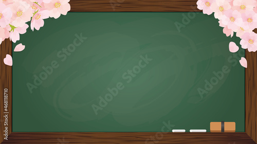 桜と黒板のフレーム　Cherry Blossom and Blackboard Frame