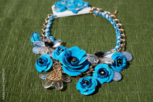 Beautiful blue beads. The concept of a beautiful, elegant life and beautiful decoration for woman photo