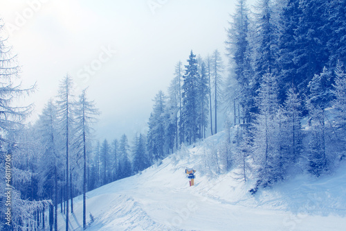 Ski slope in mountains Solden Austria photo