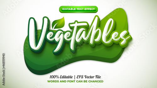 Vegetables green organic logo template nature food 3d editable text effect