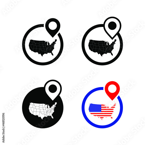 Set of pin location Icon in the USA. America pin and map design vector for icons, logos, symbols, signs, templates, or websites. United States map location design collection. 