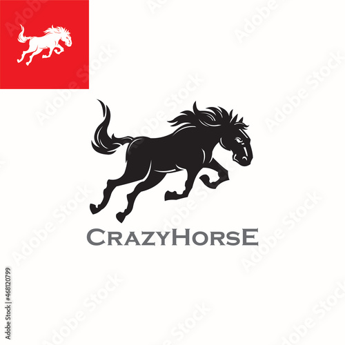 CRAZY HORSE RUNNING LOGO, silhouette of ugly jumping horse vector illustrations