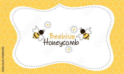 Bee cartoons, daisy flower and honeycomb vector.