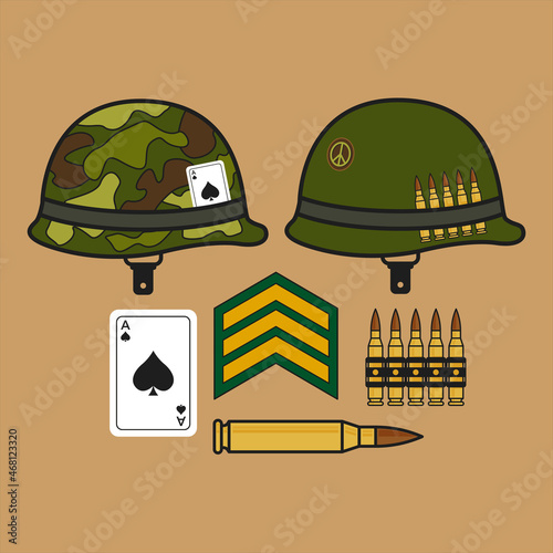 Helmets with talisman and bullets, bullets set, veteran day