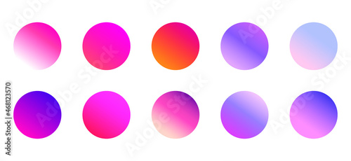Set of round Vector Gradient. Multicolor Sphere. Modern abstract background texture. Template for design. Isolated objects 