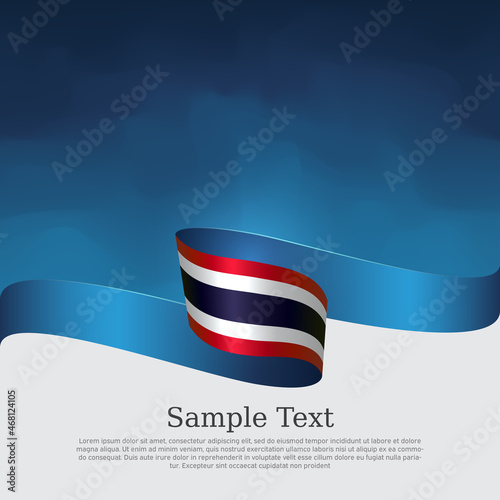 Thailand flag background. Thai flag wavy ribbon on blue white background. National patriotic poster. Vector tricolor brochure design. State banner of thailand, cover, flyer