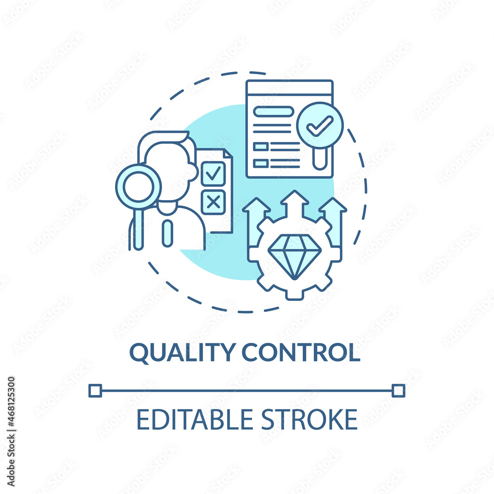 Quality control blue concept icon. Monitoring production. Inspection of goods. Operations managment abstract idea thin line illustration. Vector isolated outline color drawing. Editable stroke