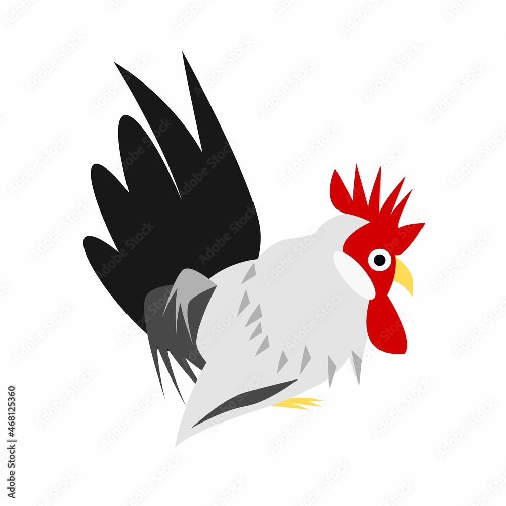 Obraz premium Black Tailed White Japanese Bantam, Isolated Type