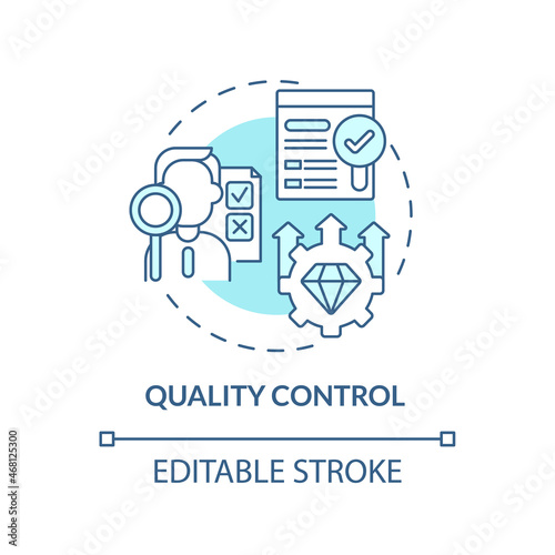 Quality control blue concept icon. Monitoring production. Inspection of goods. Operations managment abstract idea thin line illustration. Vector isolated outline color drawing. Editable stroke