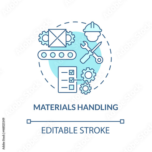 Materials handling blue concept icon. Monitoring maintenance of merchandise. Operations managment abstract idea thin line illustration. Vector isolated outline color drawing. Editable stroke