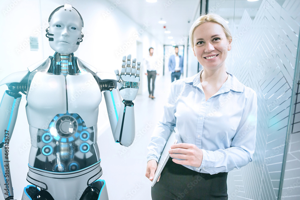 Businesswoman Humanoid Robot - obrazy, fototapety, plakaty 