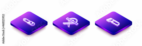 Set Isometric line Chainsaw, Electric circular and Hacksaw icon. Vector