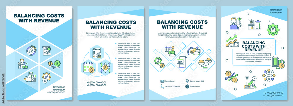 Balancing cost with revenue brochure template. Operation management. Flyer, booklet, leaflet print, cover design with linear icons. Vector layouts for presentation, annual reports, advertisement pages