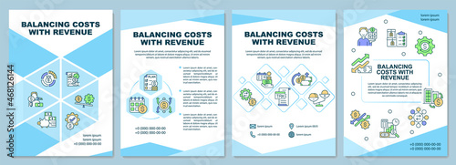 Balancing cost with revenue brochure template. Operation management. Flyer  booklet  leaflet print  cover design with linear icons. Vector layouts for presentation  annual reports  advertisement pages