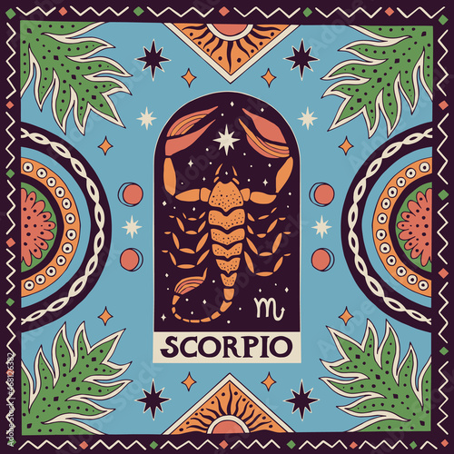 Scorpio zodiac sign. Horoscope. Illustration for souvenirs and social networks photo