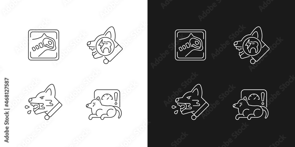 Pet treatment linear icons set for dark and light mode. Domestic animals illness. Common and dangerous diseases. Customizable thin line symbols. Isolated vector outline illustrations. Editable stroke Pet treatment linear icons set for dark and light mode. Domestic animals illness. Common and dangerous diseases. Customizable thin line symbols. Isolated vector outline illustrations. Editable stroke