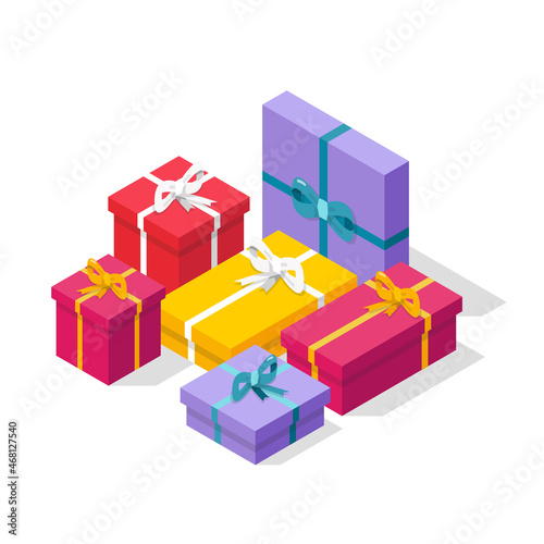 Isometric pile of gift boxes
