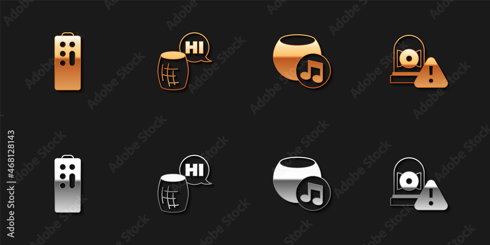 Set Remote control, Voice assistant, and Ringing alarm bell icon. Vector