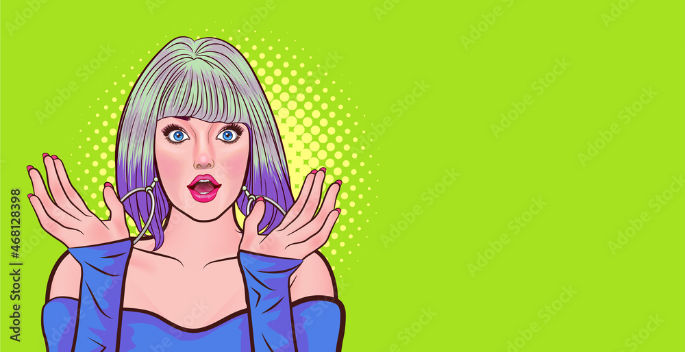 Surprised woman wow face and raising hands Surprised woman wow face and raising hands