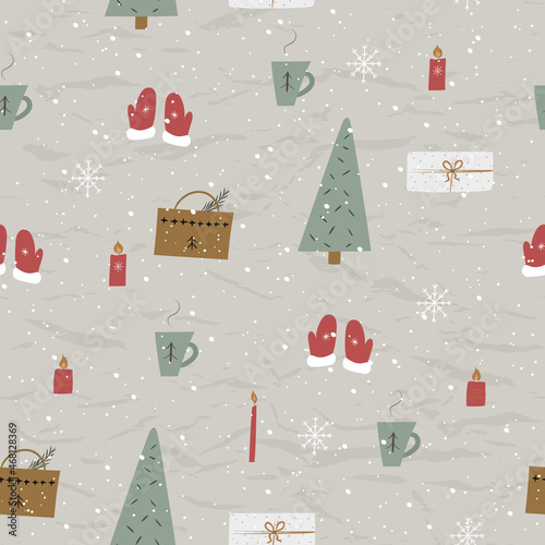 Vintage Christmas seamless texture from New Collection. Christmas tree and snow.
