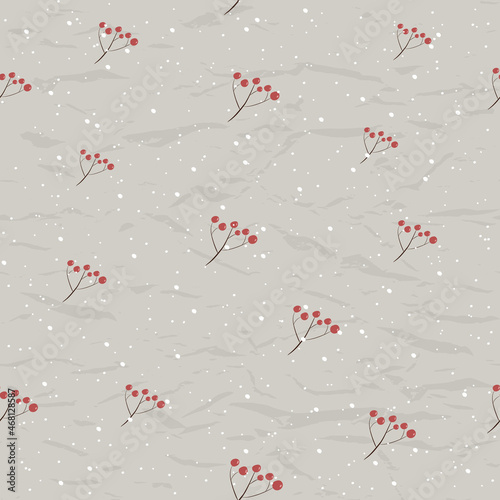 Vintage Christmas seamless texture from New Collection. Red berries and snow.