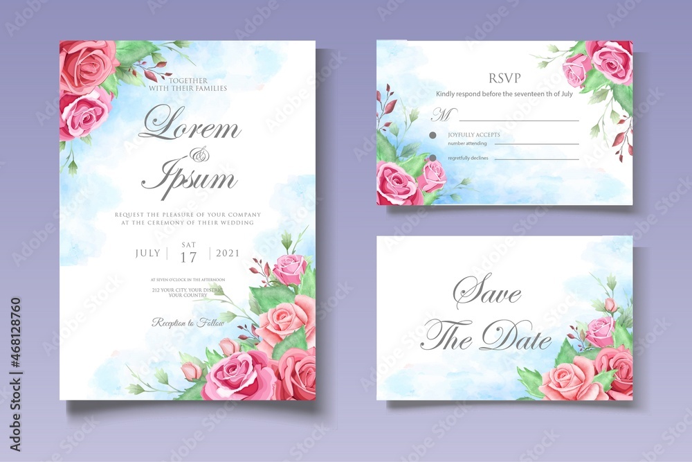 Beautiful Hand Drawing Floral Wedding Invitation Card