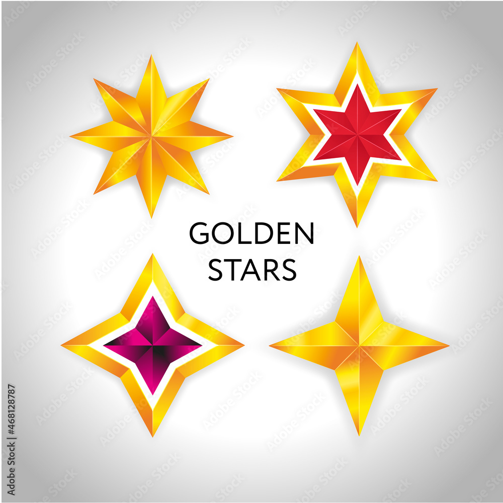 Obraz premium Shiny Gold Star set. Christmas Illustration for design on white background