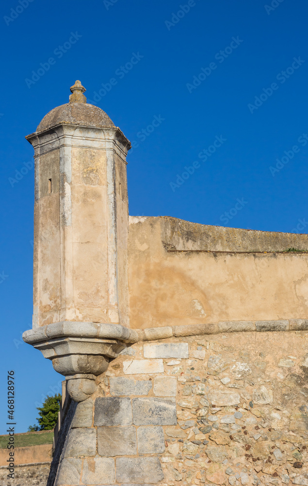 Lookout tower on the corner of the surrounding wall in Elvas, Portugal