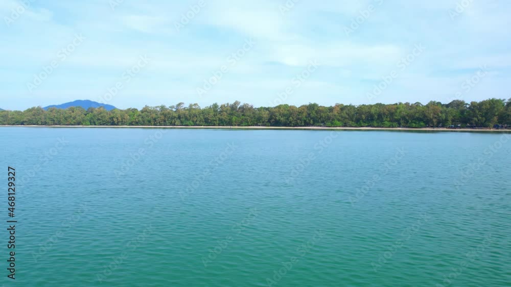 4K Aerial view of drone move on beautiful sea, Flight over ocean. Dynamic aerial shot. Perfect for holiday summer background. Drone 4k shot.
