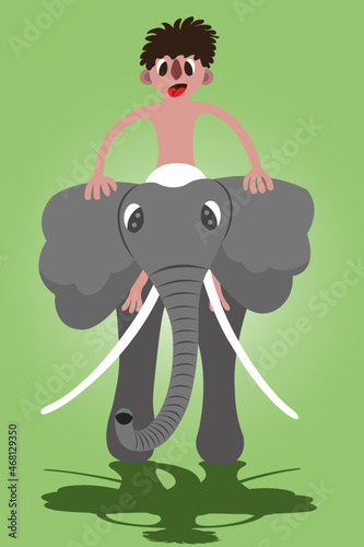 An animal trainer sitting on an elephant's back