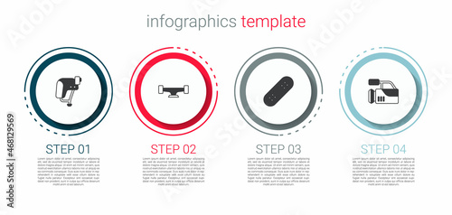 Set Skateboard helmet, wheel, and Cinema camera. Business infographic template. Vector
