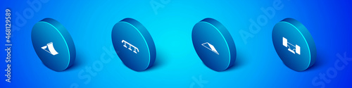 Set Isometric Skate park, , Skateboard wheel and stairs with rail icon. Vector