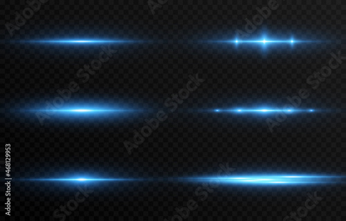 Set of vector glowing lines. Horizontal glowing lines png, magic glow, line light, blue light png.