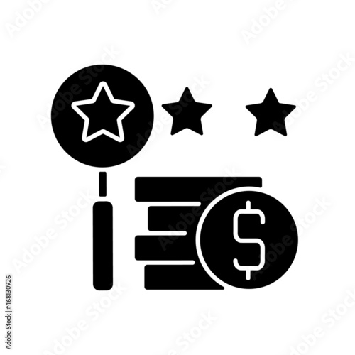 Appraising process black glyph icon. Item expertising. Examine and inspect antiques and property. Valuation and assessment. Silhouette symbol on white space. Vector isolated illustration