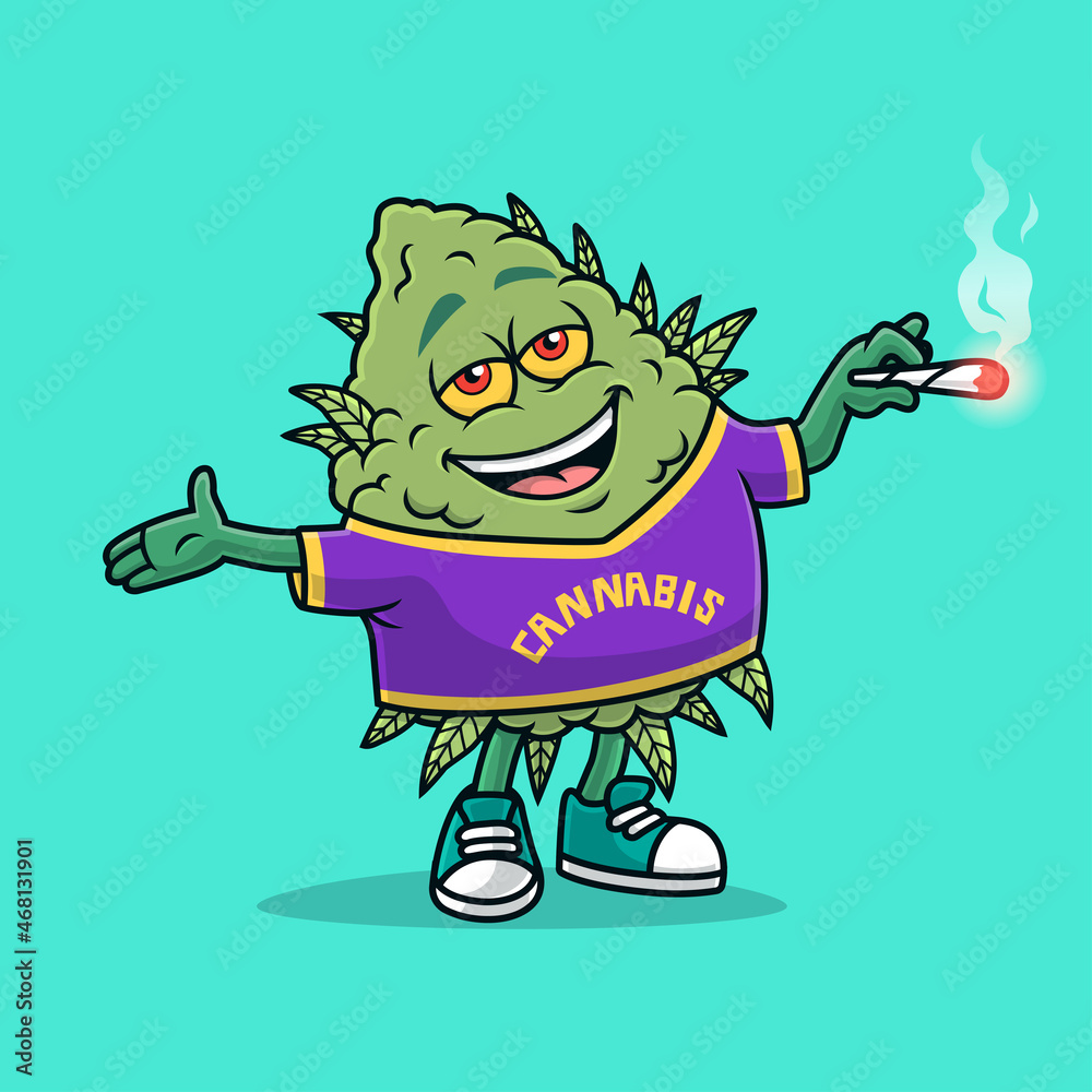 Fototapeta premium cool cannabis flower mascot. hand drawn