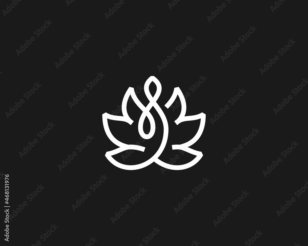 Abstract lotus yoga human continuous line negative space logo. Universal flower wings meditation balance vector icon logotype.