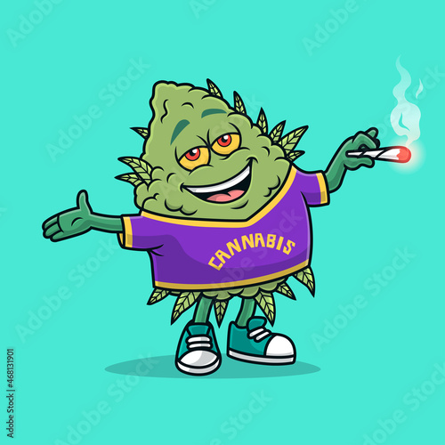cool cannabis flower mascot. hand drawn