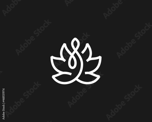 Abstract lotus yoga human continuous line negative space logo. Universal flower wings meditation balance vector icon logotype.