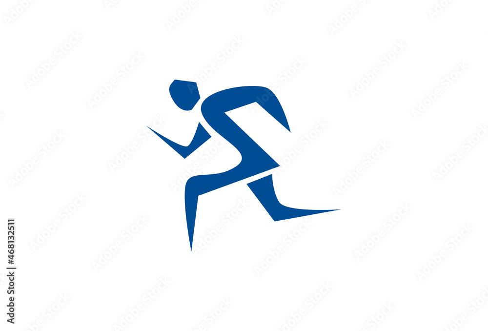 Running man logo. Abstract runner silhouette, athlete icon.