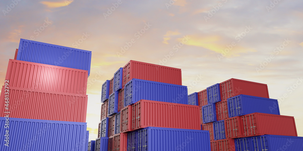 Fototapeta premium Stack of containers box in import export business logistic. 3d rendering.