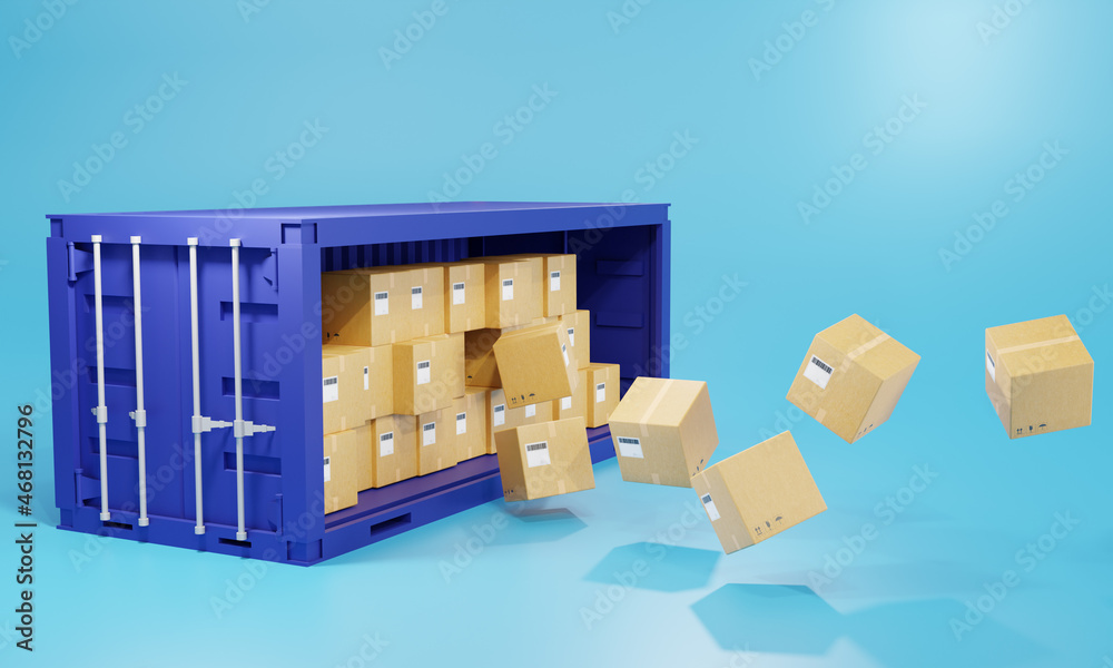 Parcel boxes is inside a container box. import export shipping business logistic, 3d illustration Parcel boxes is inside a container box. import export shipping business logistic, 3d illustration