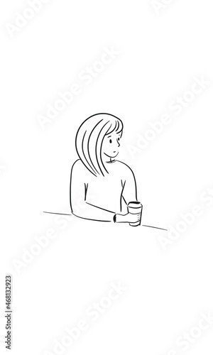 girl with coffee, sketch girl, line girl
