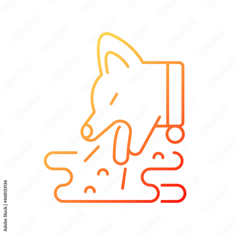 Vomiting pet gradient linear vector icon. Emesis and throwing up. Stomach illness. Sick animal with digestive problems. Thin line color symbol. Modern style pictogram. Vector isolated outline drawing