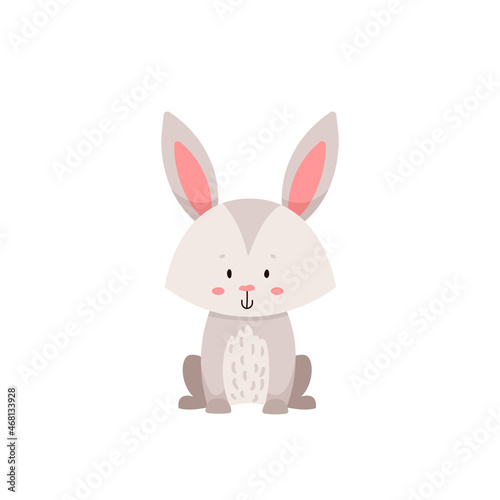 Hare character sitting and smiling. Cute and adorable wildlife animal design for children baby shower party. Scandinavian style Vector illustration in cartoon design.