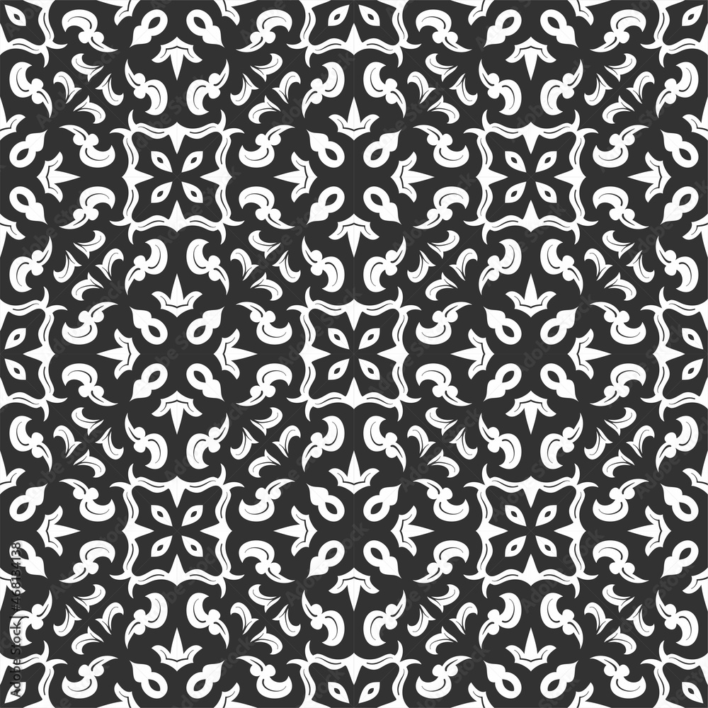 Black and white pattern ornament shape. Simple seamless abstract background