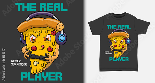pizza gamer character. with t shirt mock up