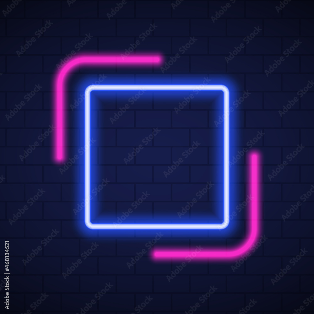 Shiny Neon Frames on Dark Brick Wall Background. Mockup of Neon Blue and  Pink Lamp on Wall for Party, Cafe, Club. Frame with Neon Led Border Square  Shape. Isolated Vector Illustration vector