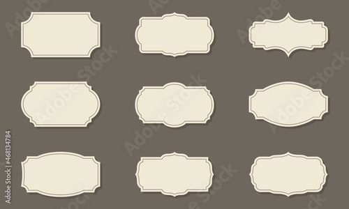 Collection of Classic Retro Frames on Dark Background. Set of Template Vintage Victorian Borders. Elegant Frames in Different Shape with Luxury Ornament. Isolated Vector Illustration