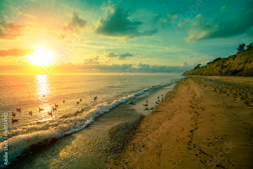 Seascape in the early morning, sunrise over the sea