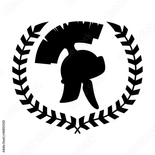 Spartan helmet with laurel wreath. Design element for logo, emblem, sign, poster, t shirt. Vector illustration
